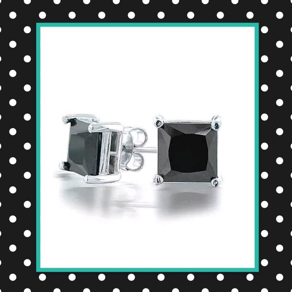 Black Square Shaped CZ Stud Earrings